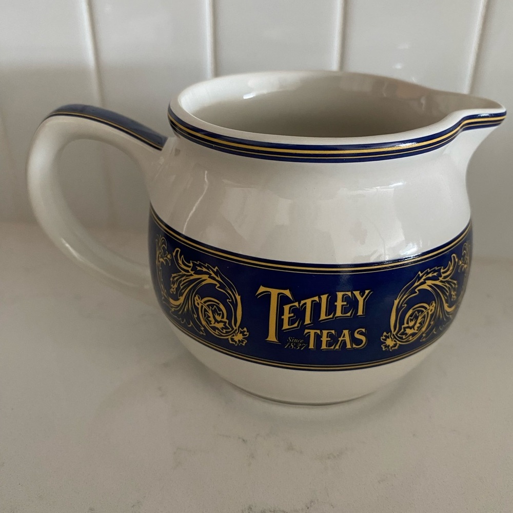 Tetley Teas Blue and Gold Ceramic Pitcher